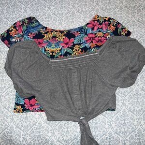 Floral and grey crop top tops size M bundle